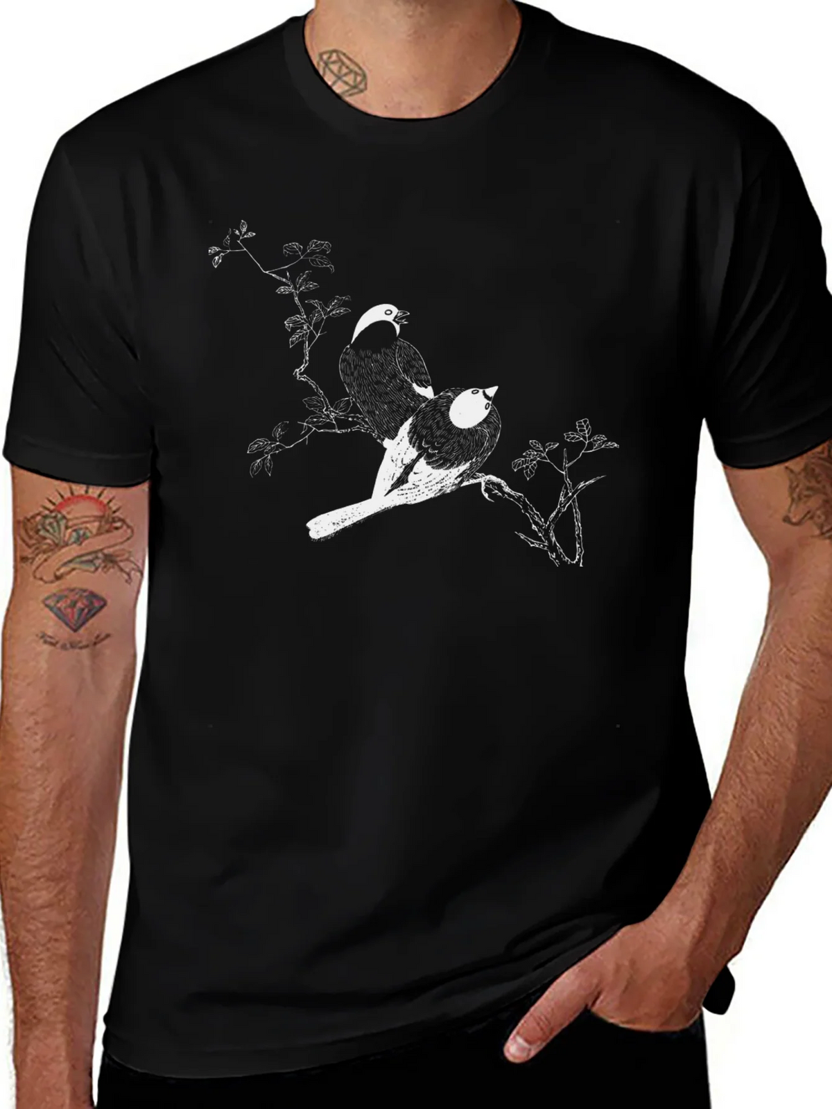 Black Bird Print T-Shirt - Artistic Graphic Tee product image 1