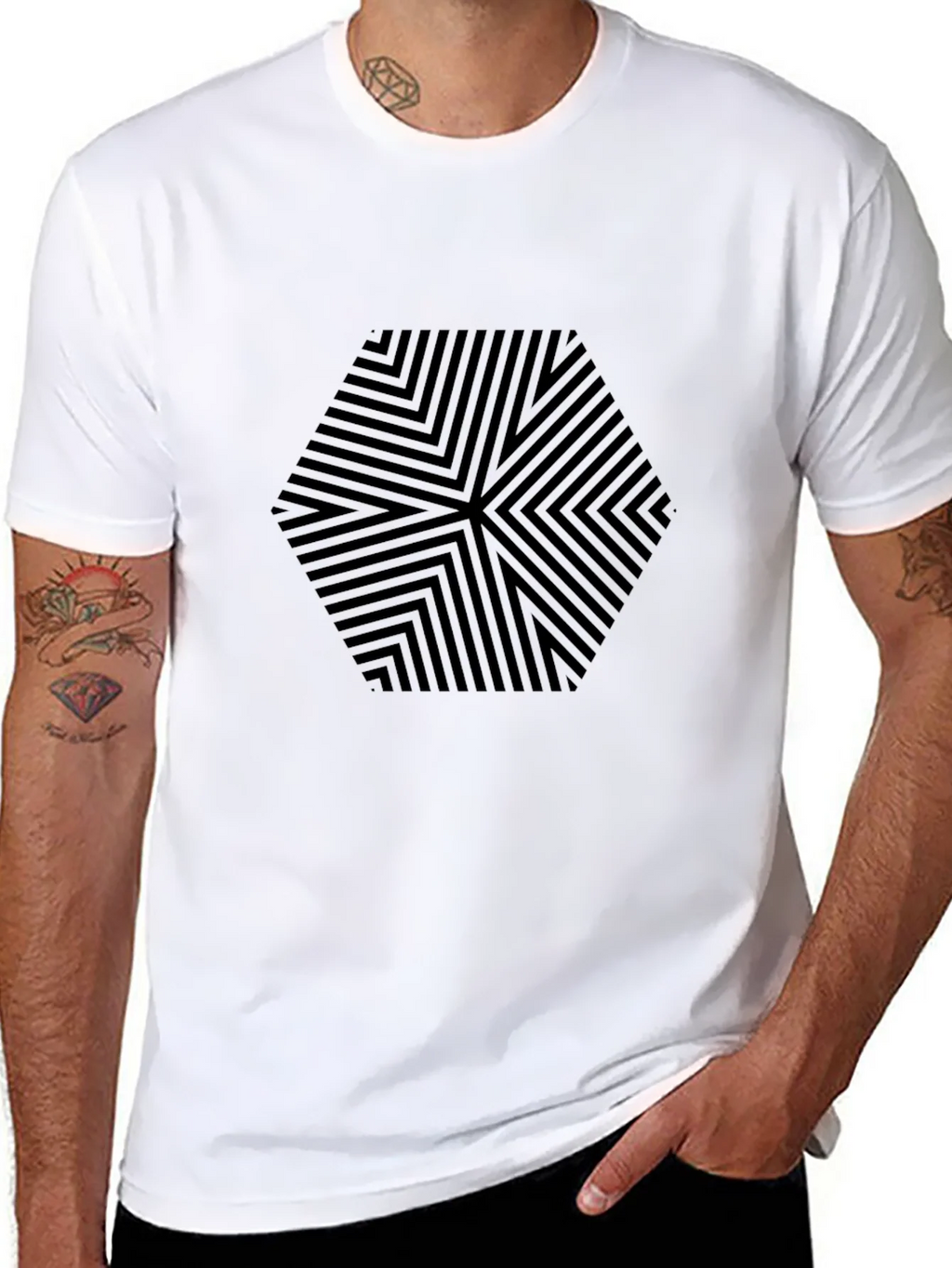 Mens Black Hexagon Pattern Graphic Tee product image 5