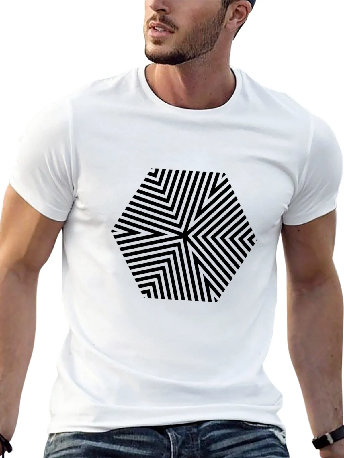 Mens Black Hexagon Pattern Graphic Tee product image 10