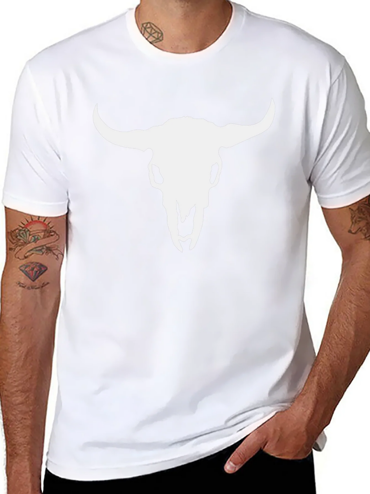 White Bull Skull Graphic Black T-Shirt product image 7