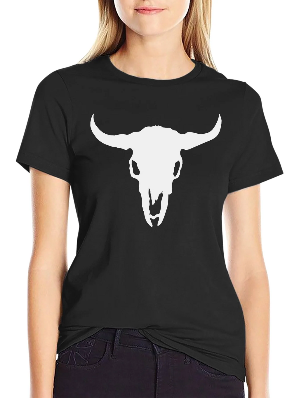 White Bull Skull Graphic Black T-Shirt product image 2