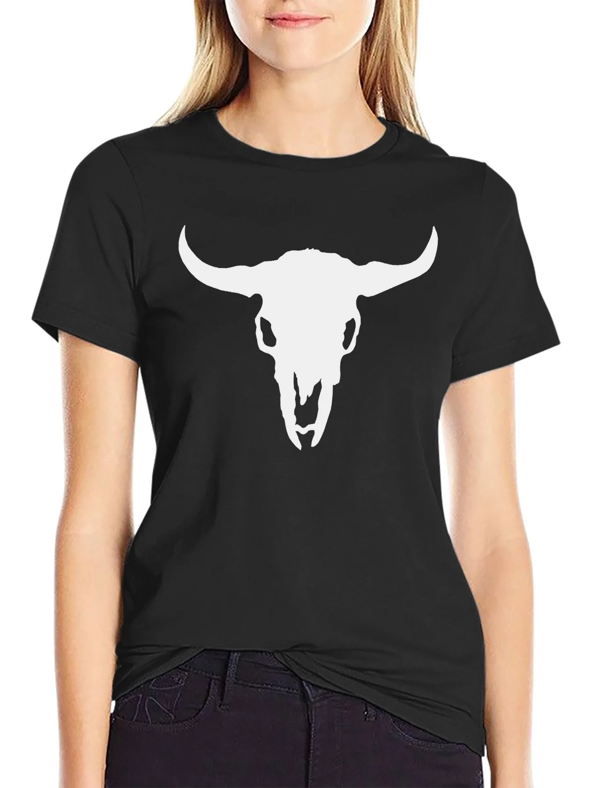 White Bull Skull Graphic Black T-Shirt product image 2