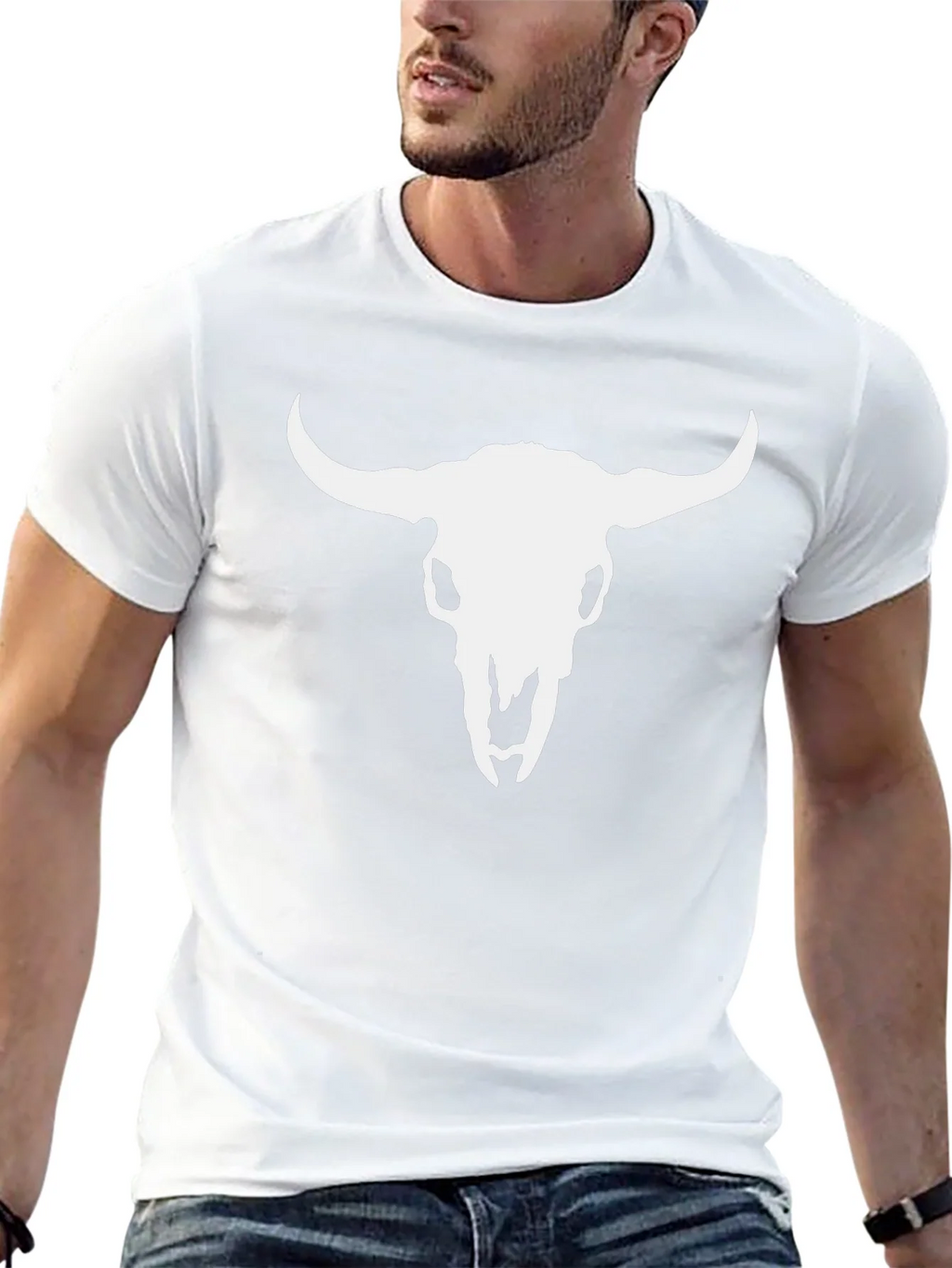 White Bull Skull Graphic Black T-Shirt product image 12