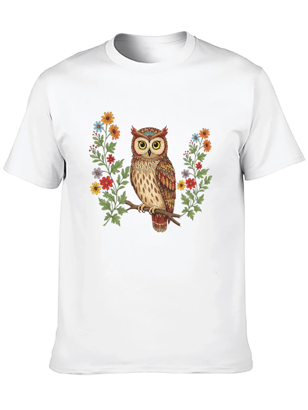 Owl and Floral Print Black T-Shirt product image 3