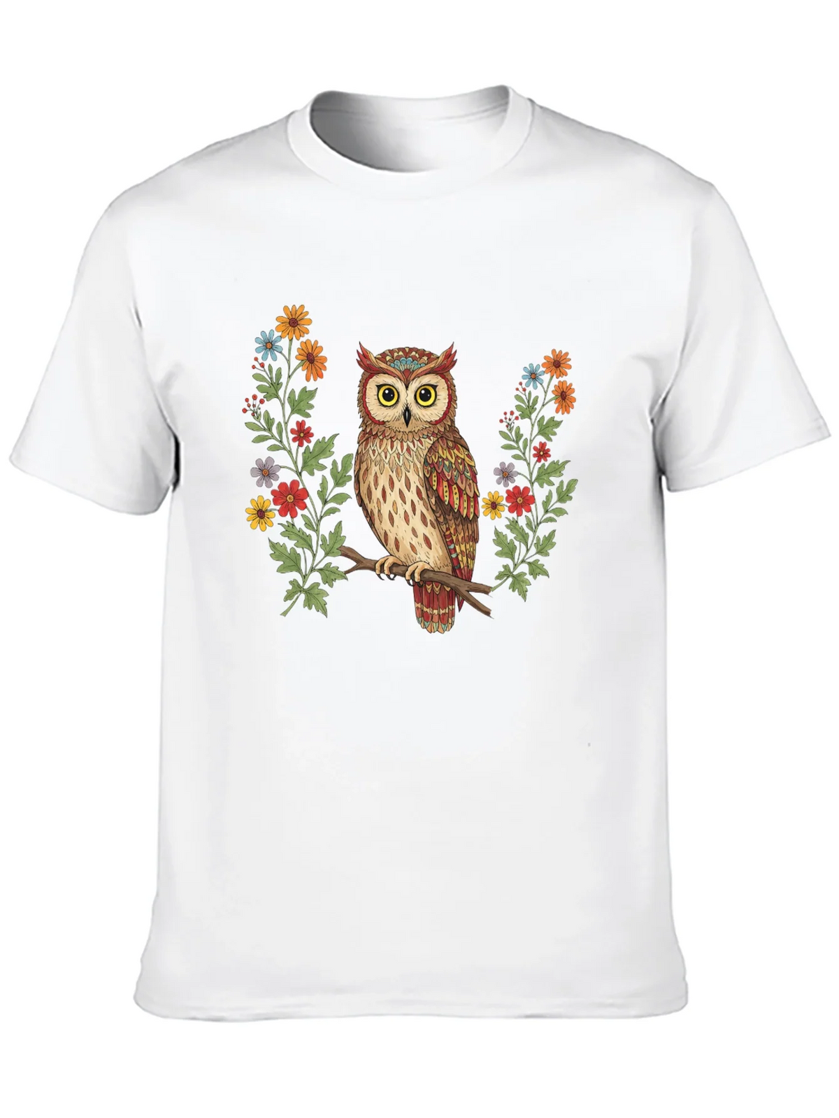 Owl and Floral Print Black T-Shirt product image 3