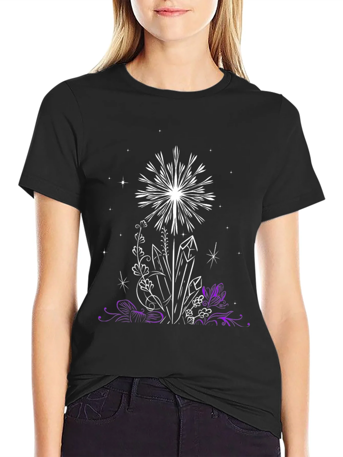 Crystal & Floral Graphic Black T-Shirt product image 2