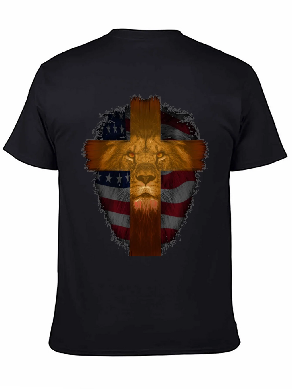 Lion Cross American Flag Graphic T-Shirt product image 4
