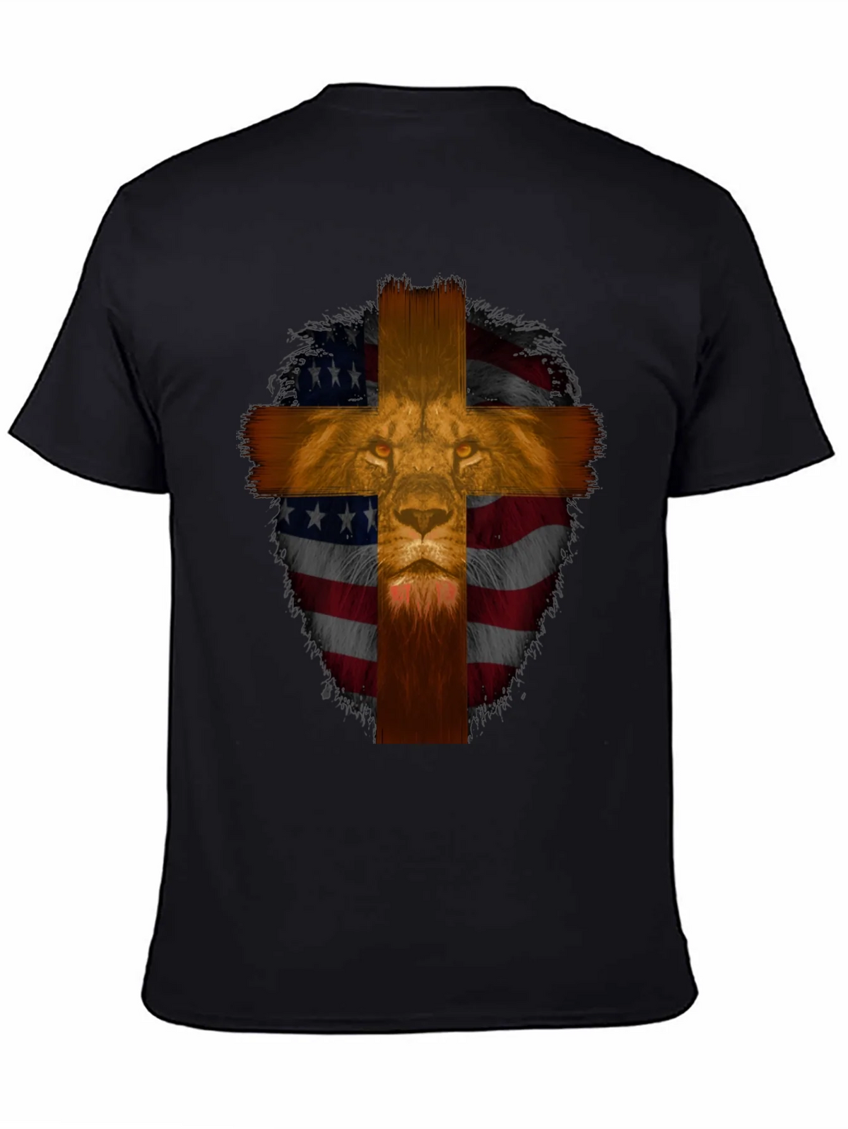 Lion Cross American Flag Graphic T-Shirt product image 4