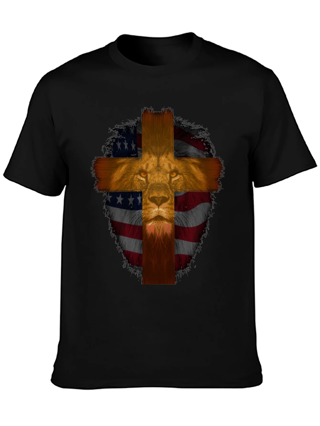 Lion Cross American Flag Graphic T-Shirt product image 3