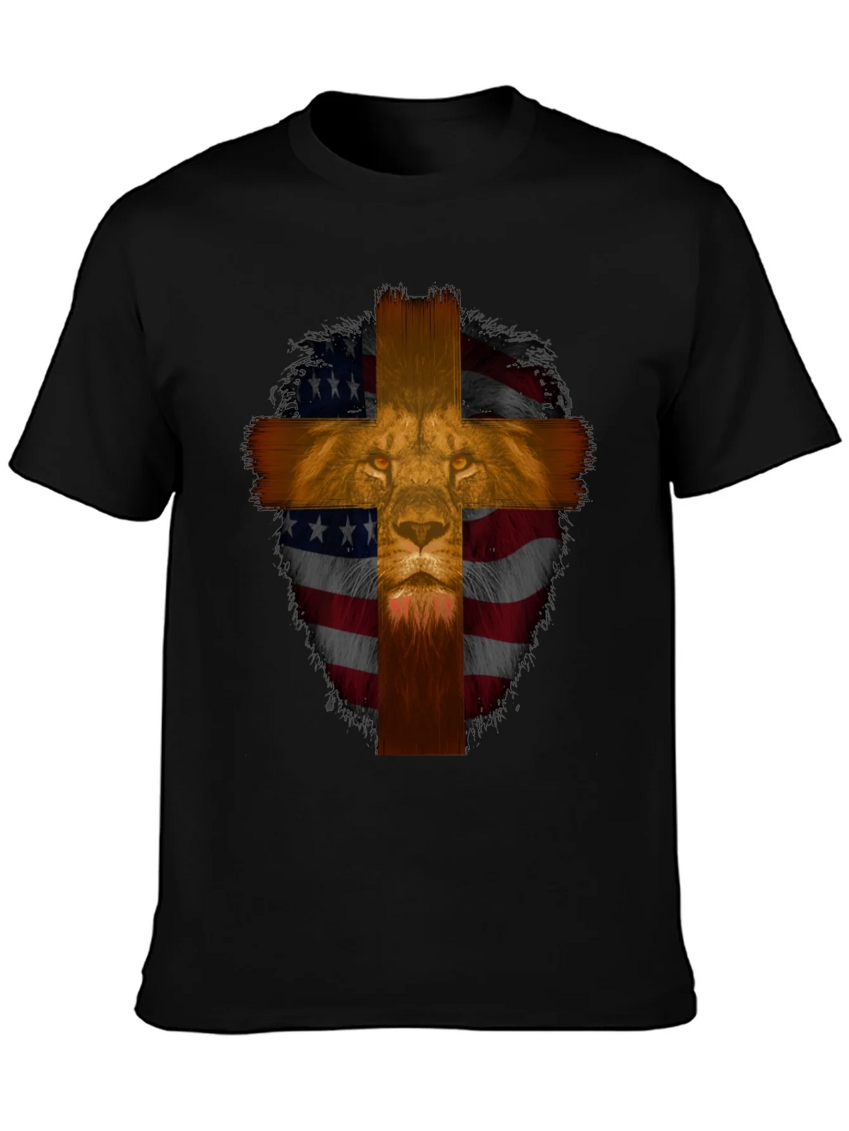 Lion Cross American Flag Graphic T-Shirt product image 3