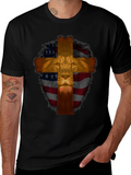 Lion Cross American Flag Graphic T-Shirt product image 1