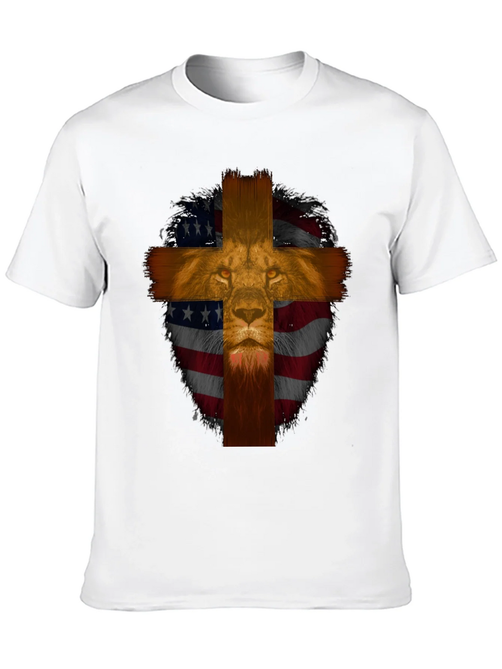 Lion Cross American Flag Graphic T-Shirt product image 9