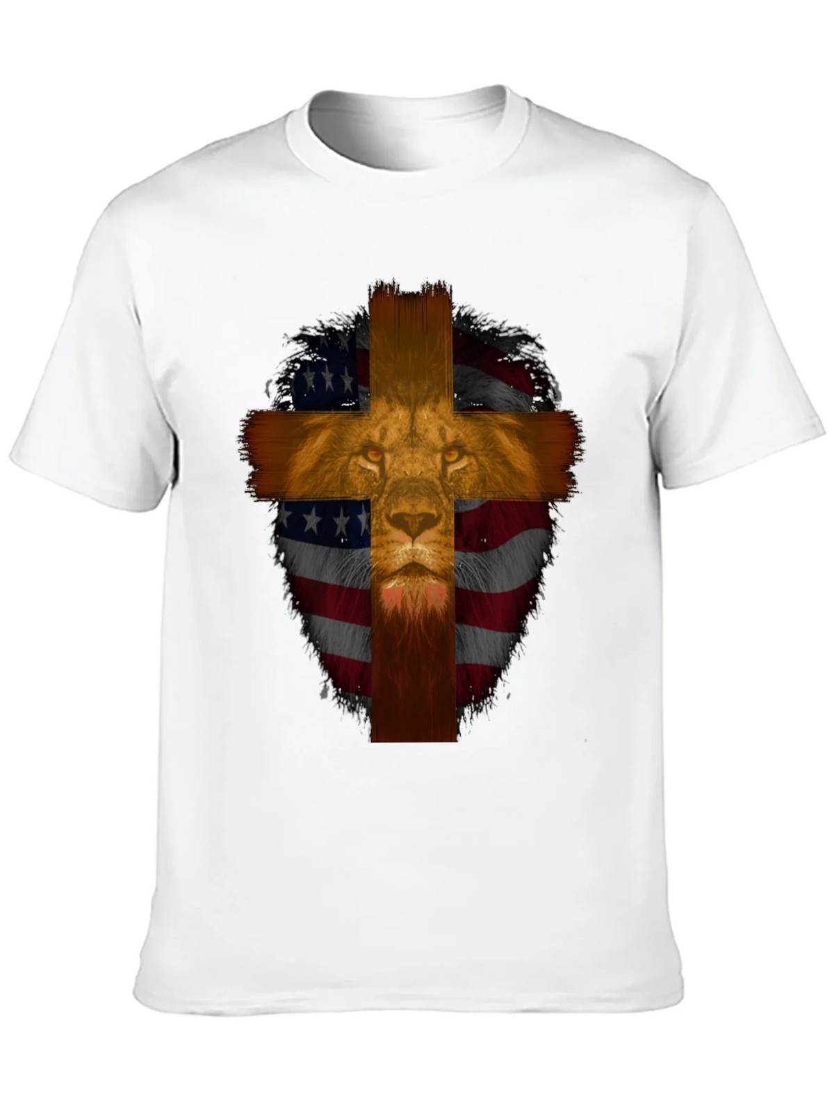 Lion Cross American Flag Graphic T-Shirt product image 9