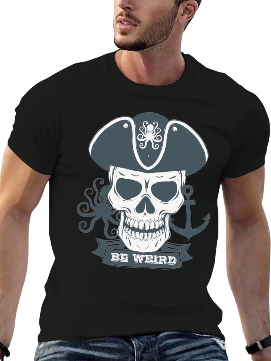 Be Weird Pirate Skull T-Shirt - Graphic Tee product image 6
