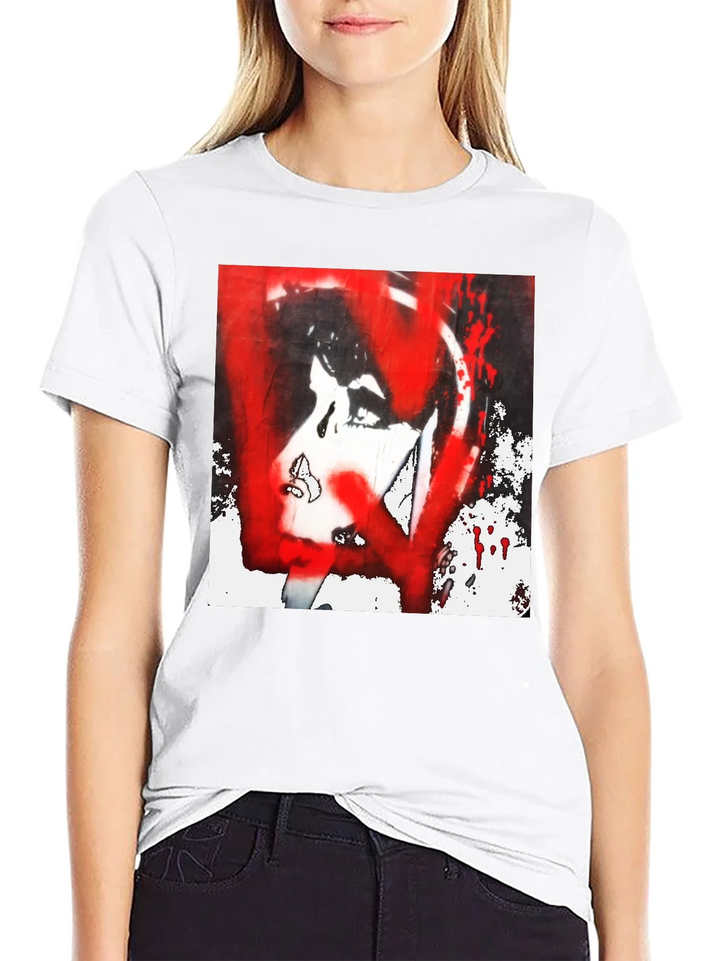Graphic Tee: Red and White Abstract Print product image 8