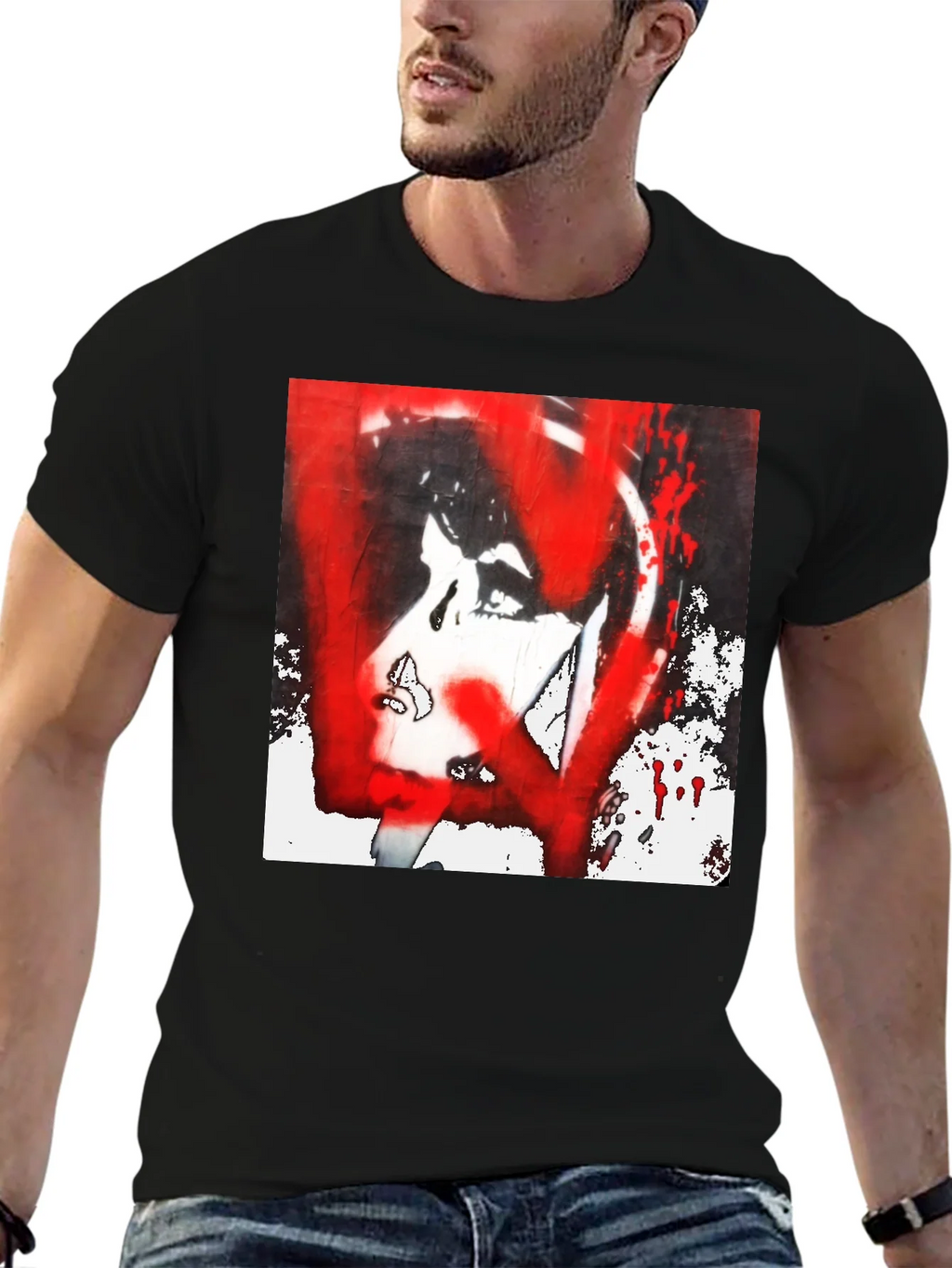 Graphic Tee: Red and White Abstract Print product image 6