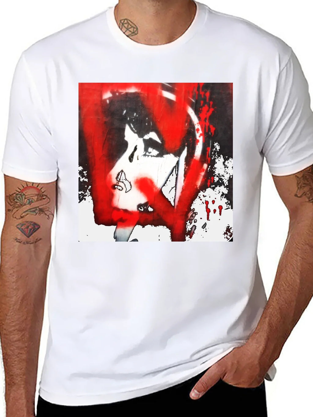 Graphic Tee: Red and White Abstract Print product image 7