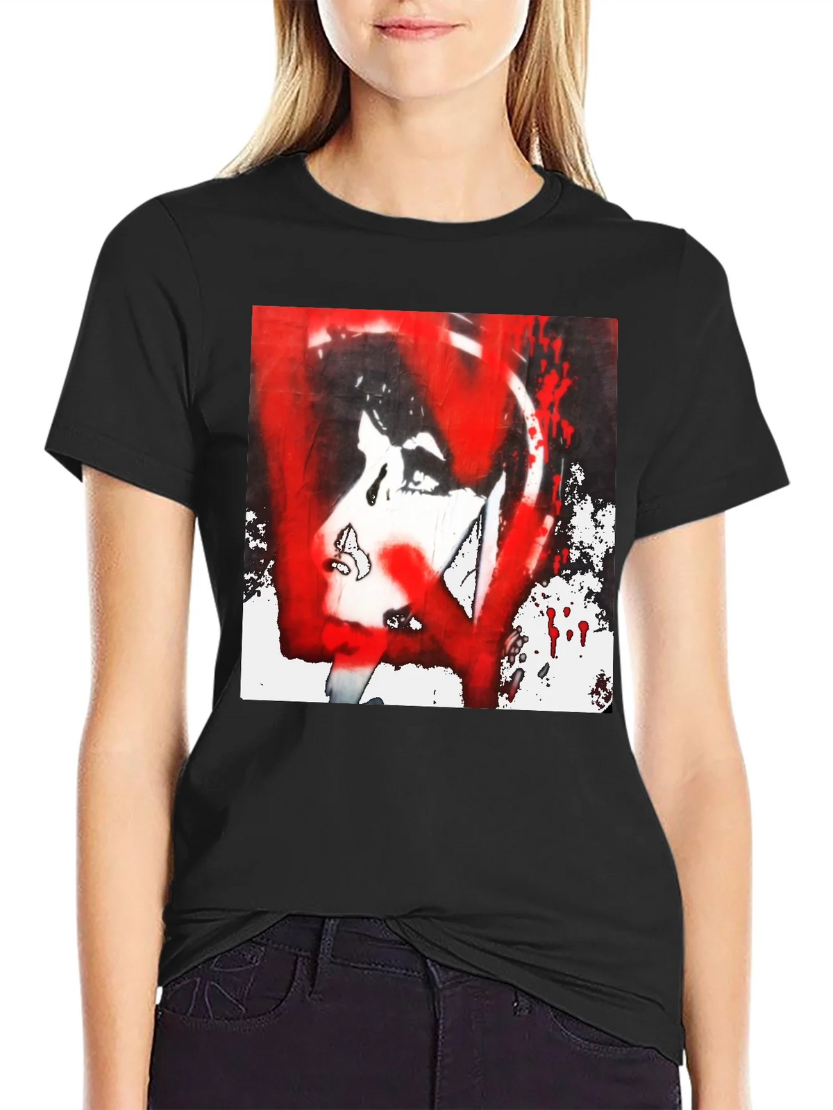 Graphic Tee: Red and White Abstract Print product image 2