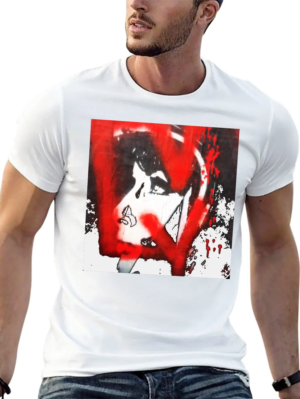 Graphic Tee: Red and White Abstract Print product image 12