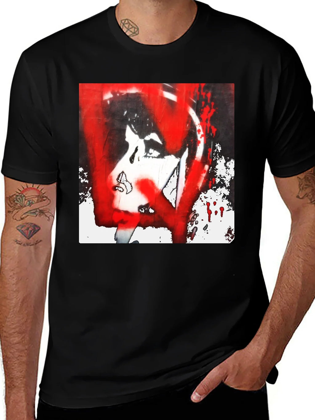 Graphic Tee: Red and White Abstract Print product image 1