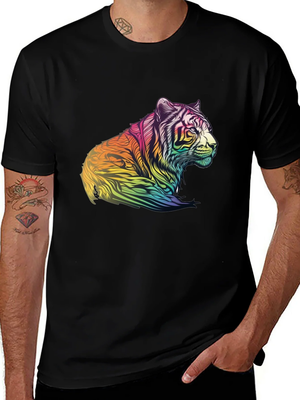 Rainbow Tiger Graphic Tee - Mens Black T-Shirt product image 1