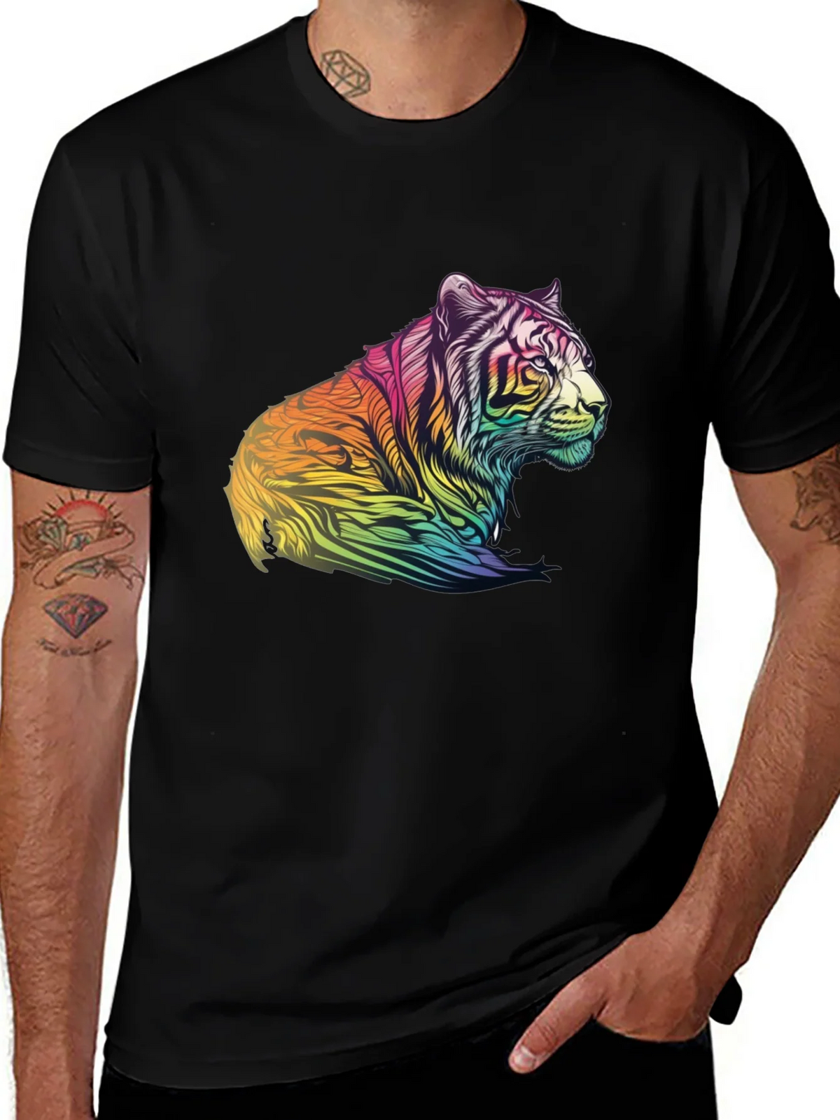 Rainbow Tiger Graphic Tee - Mens Black T-Shirt product image 1