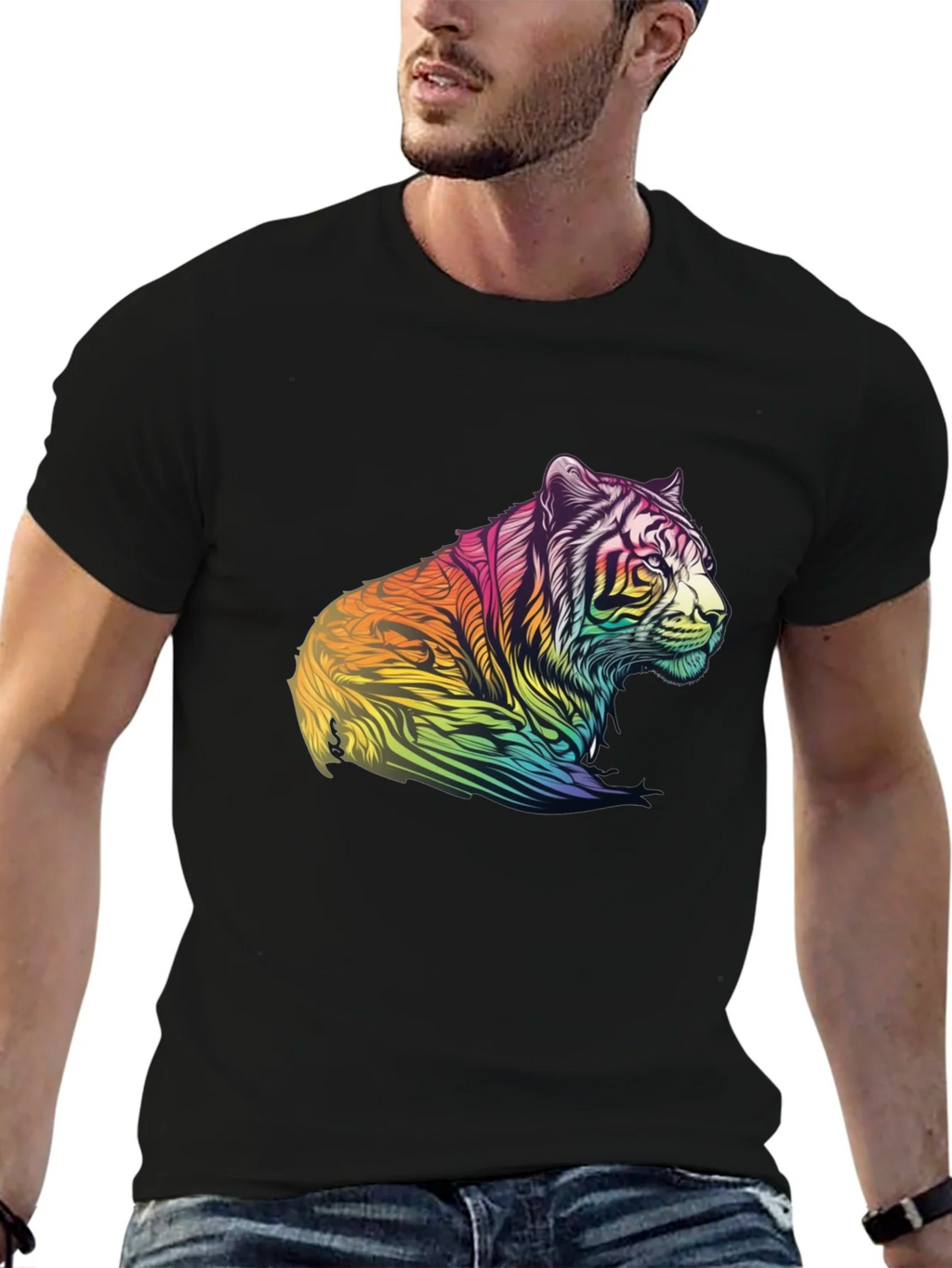 Rainbow Tiger Graphic Tee - Mens Black T-Shirt product image 6