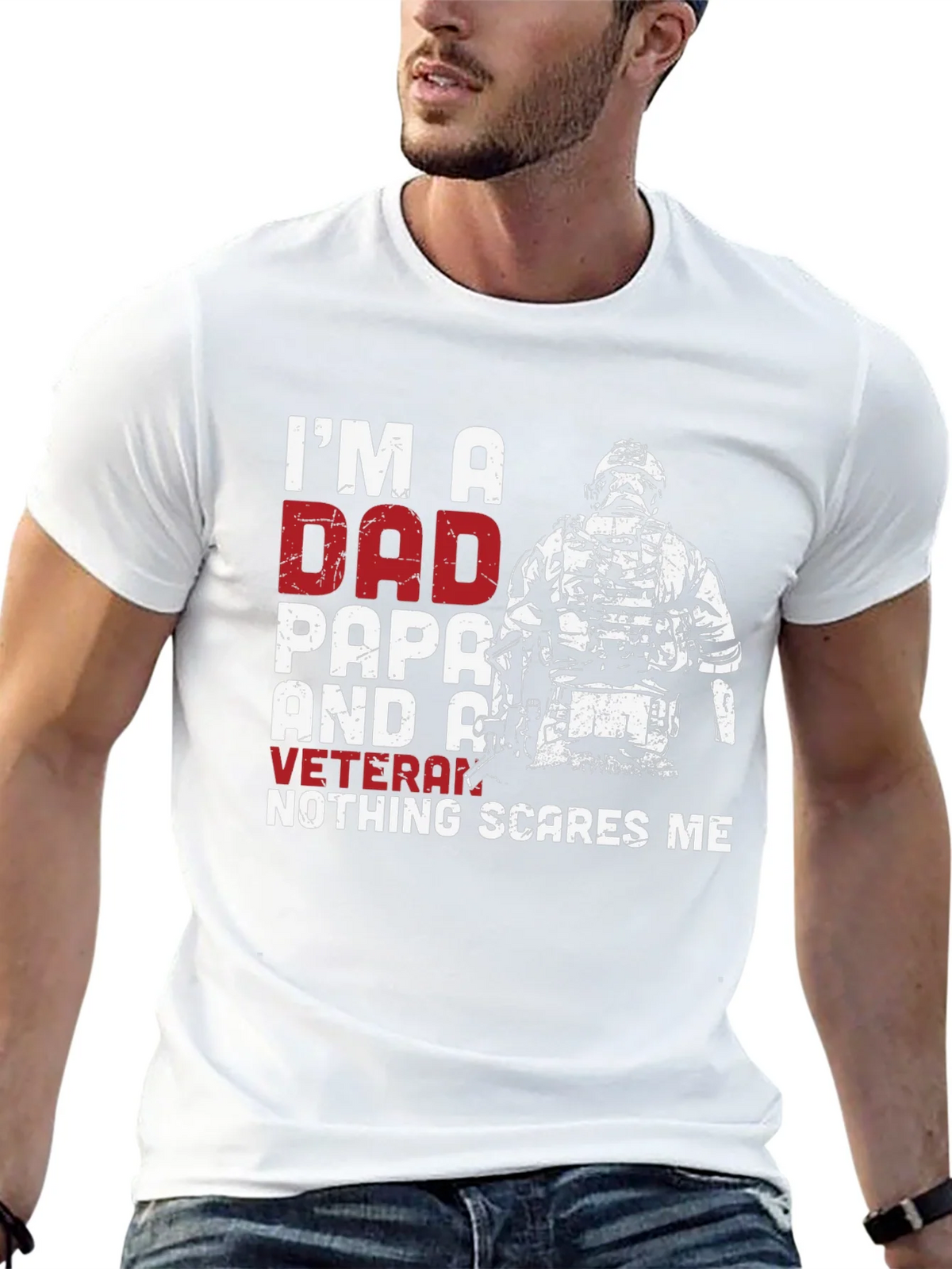 Dad Papa Veteran Graphic T-Shirt - Nothing Scares Me! product image 7