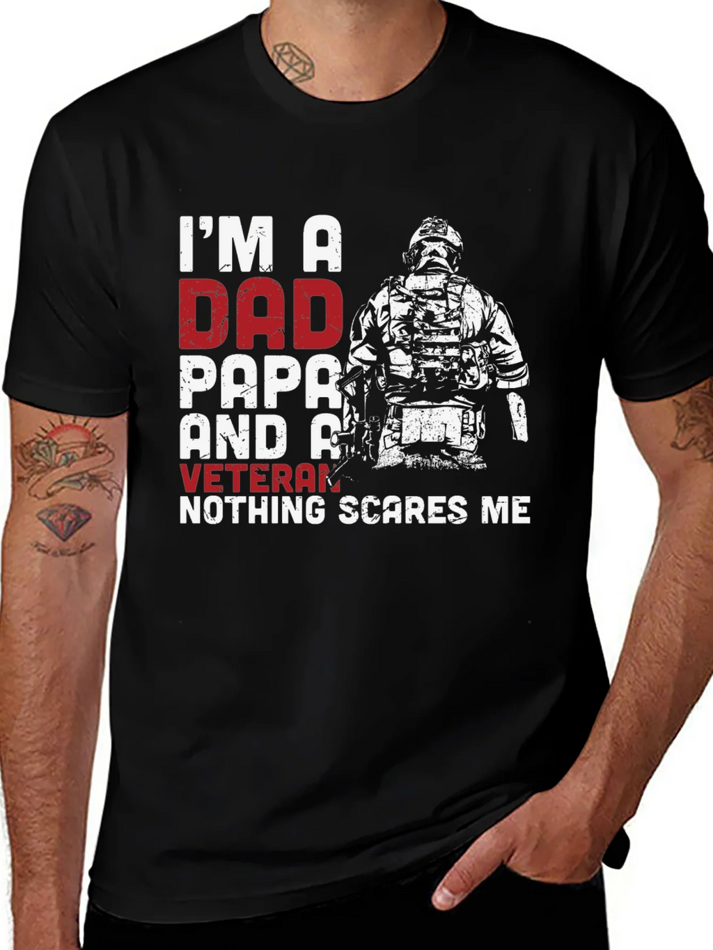 Dad Papa Veteran Graphic T-Shirt - Nothing Scares Me! product image 1