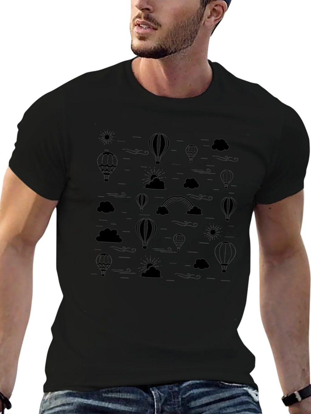Mens Black Hot Air Balloon & Rainbow Print T-Shirt product image 6