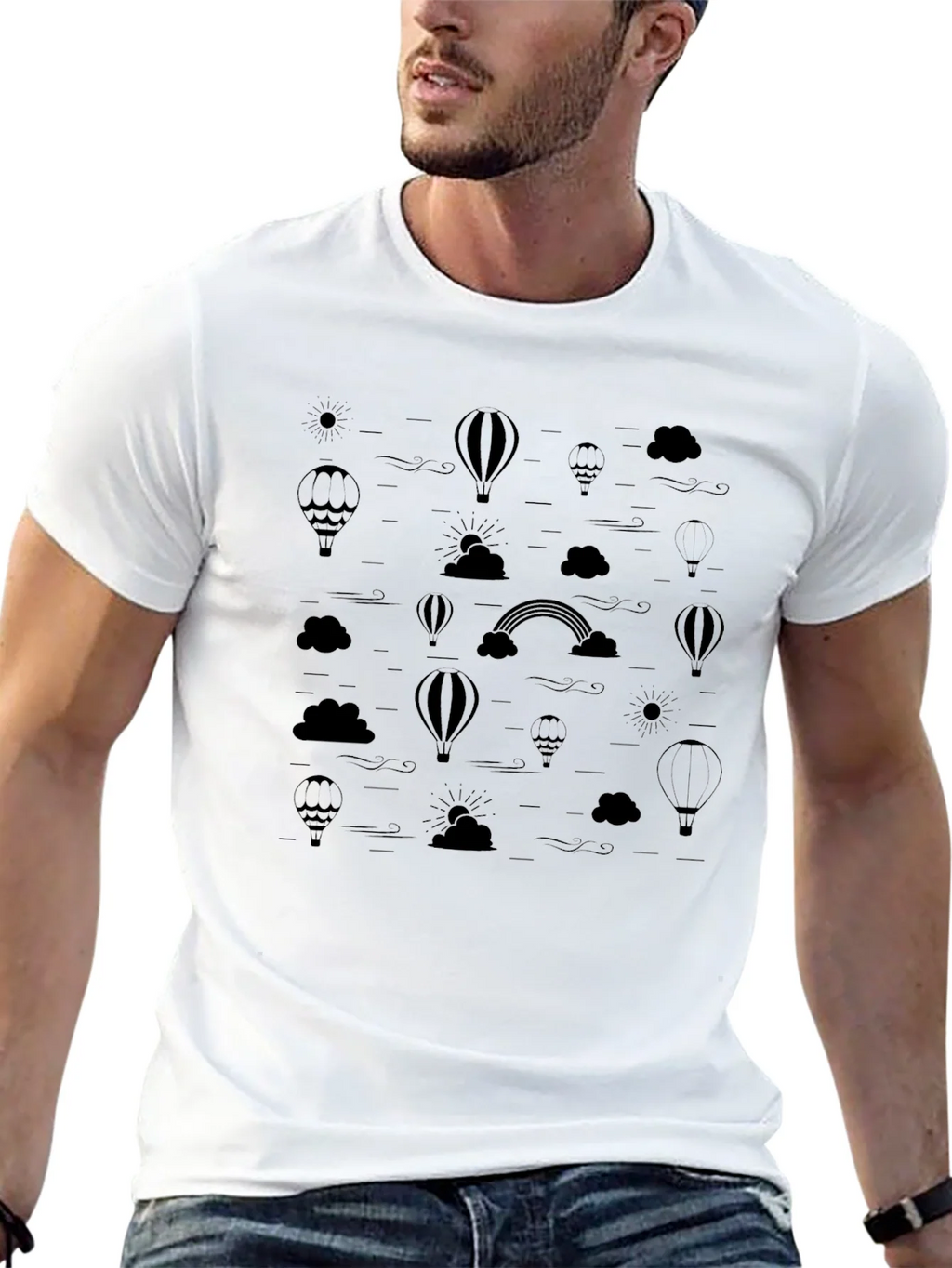 Mens Black Hot Air Balloon & Rainbow Print T-Shirt product image 12
