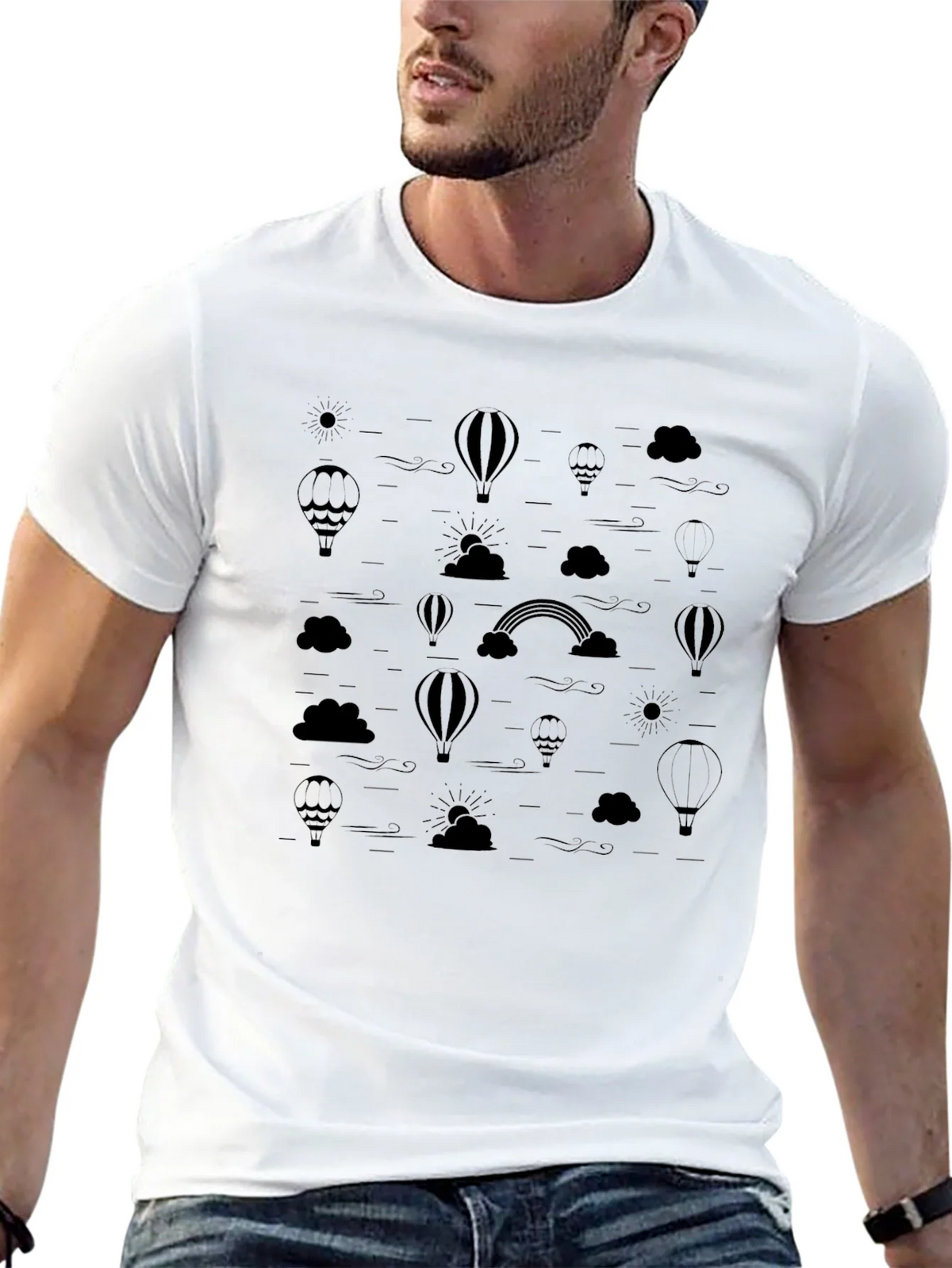 Mens Black Hot Air Balloon & Rainbow Print T-Shirt product image 12