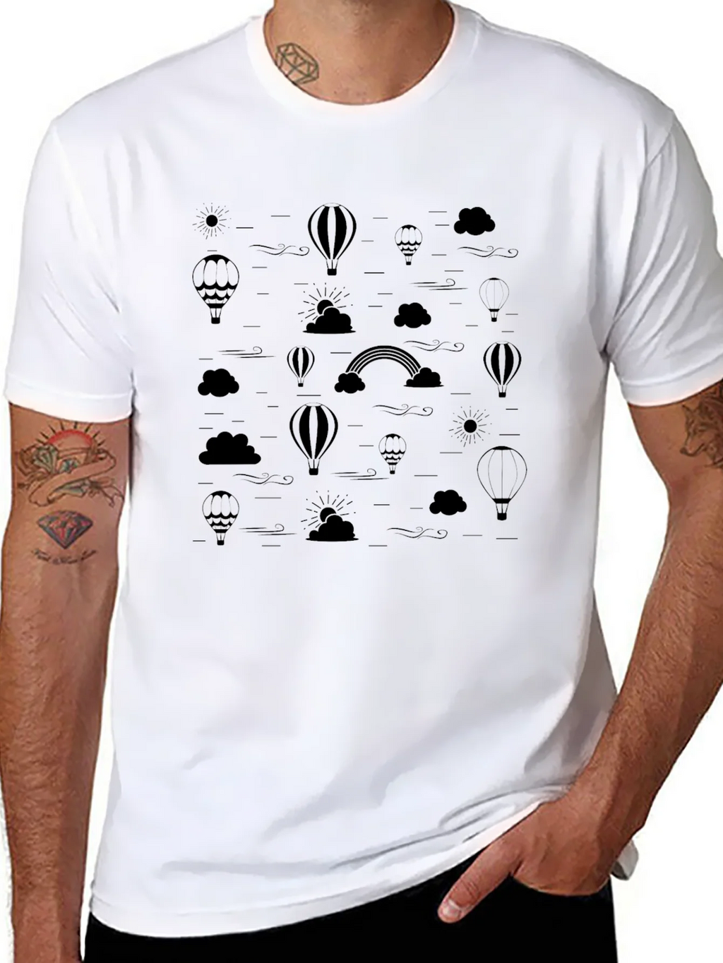 Mens Black Hot Air Balloon & Rainbow Print T-Shirt product image 7