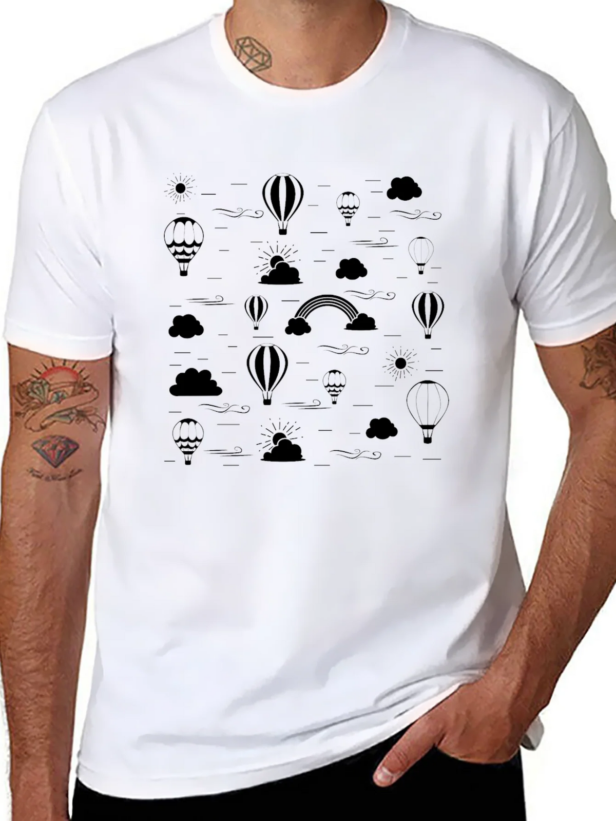 Mens Black Hot Air Balloon & Rainbow Print T-Shirt product image 7