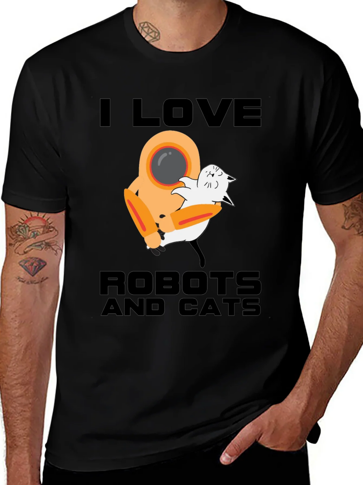 I Love Robots and Cats Graphic T-Shirt product image 1