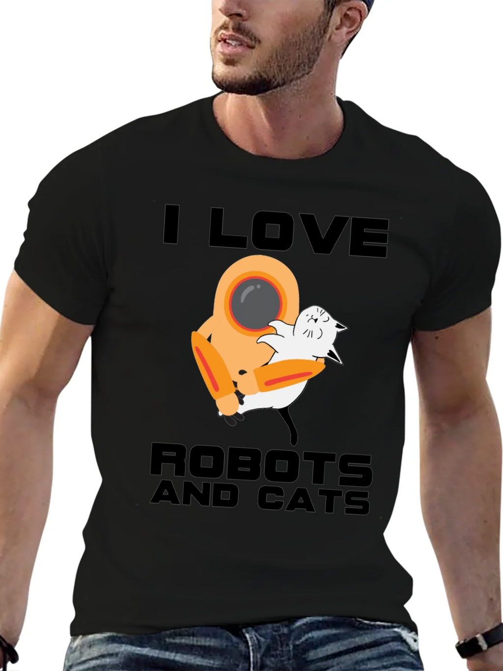I Love Robots and Cats Graphic T-Shirt product image 5