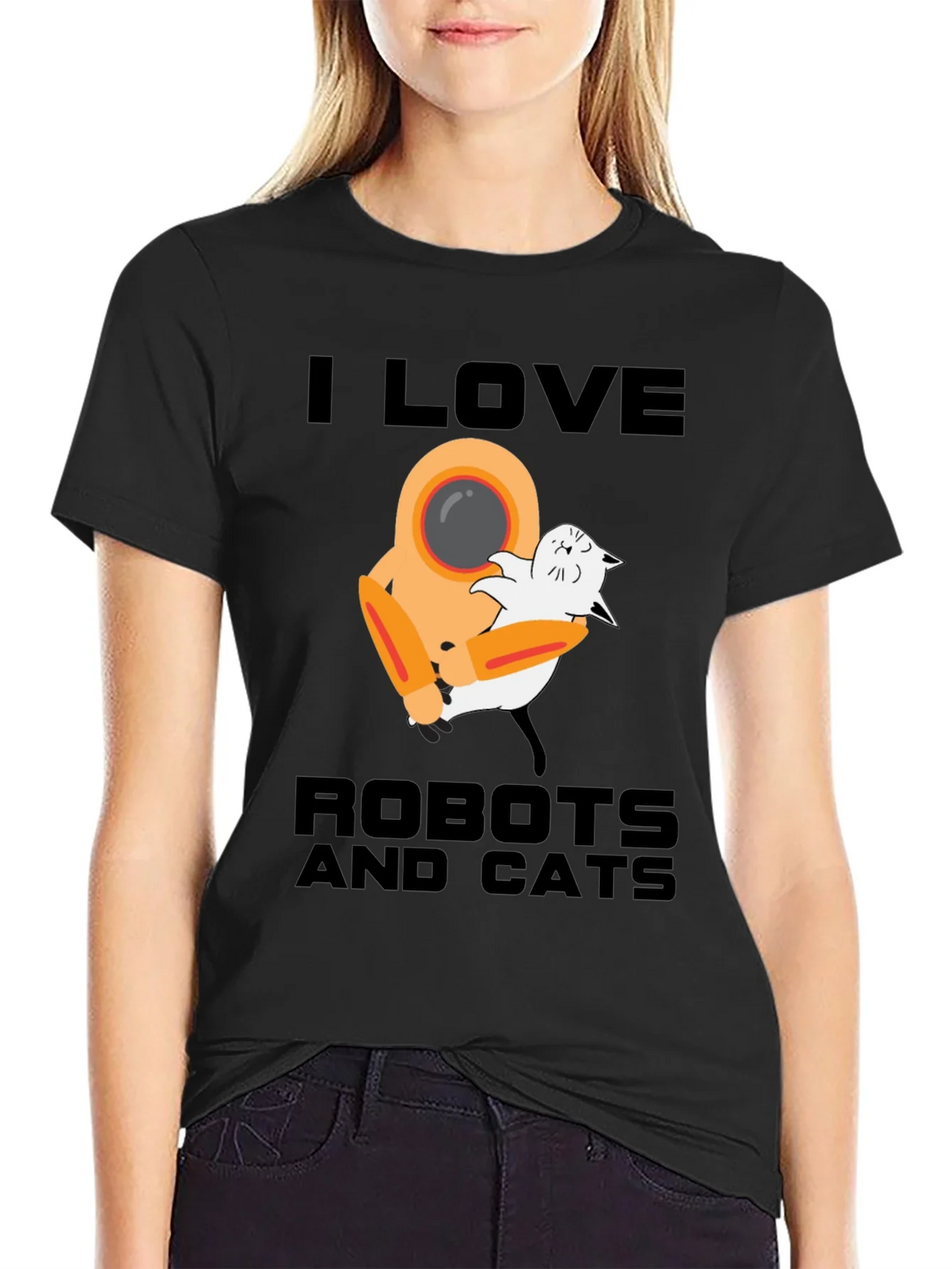 I Love Robots and Cats Graphic T-Shirt product image 2