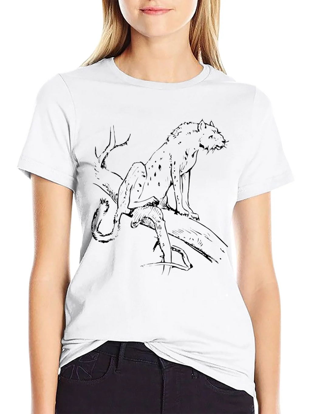 Mens Black T-Shirt with Leopard Sketch Graphic product image 8