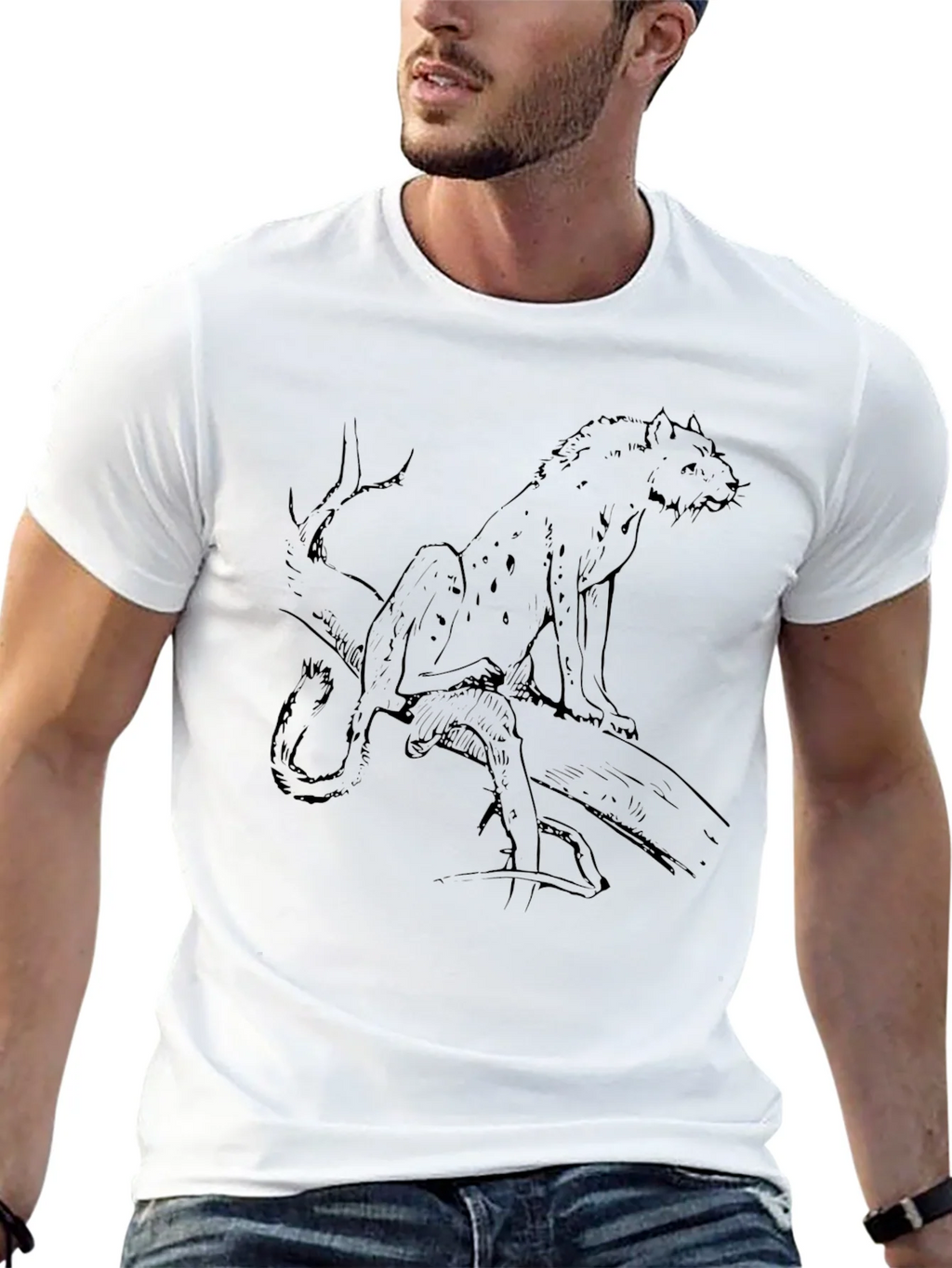 Mens Black T-Shirt with Leopard Sketch Graphic product image 12