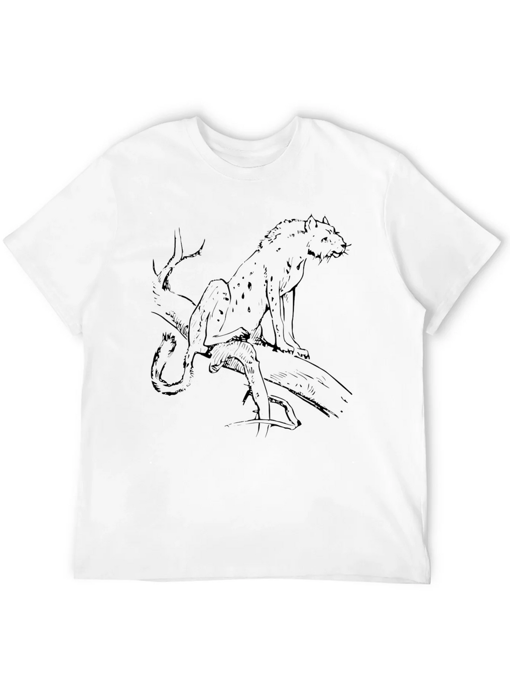 Mens Black T-Shirt with Leopard Sketch Graphic product image 11