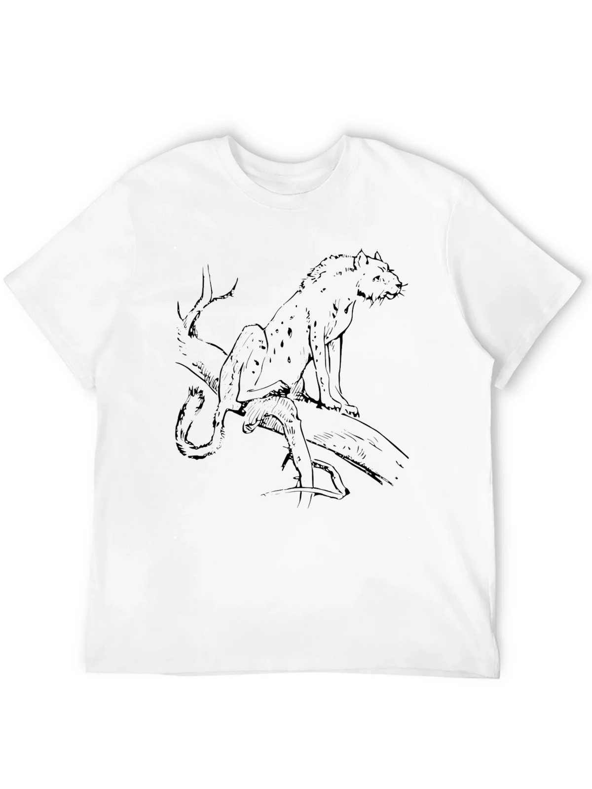 Mens Black T-Shirt with Leopard Sketch Graphic product image 11
