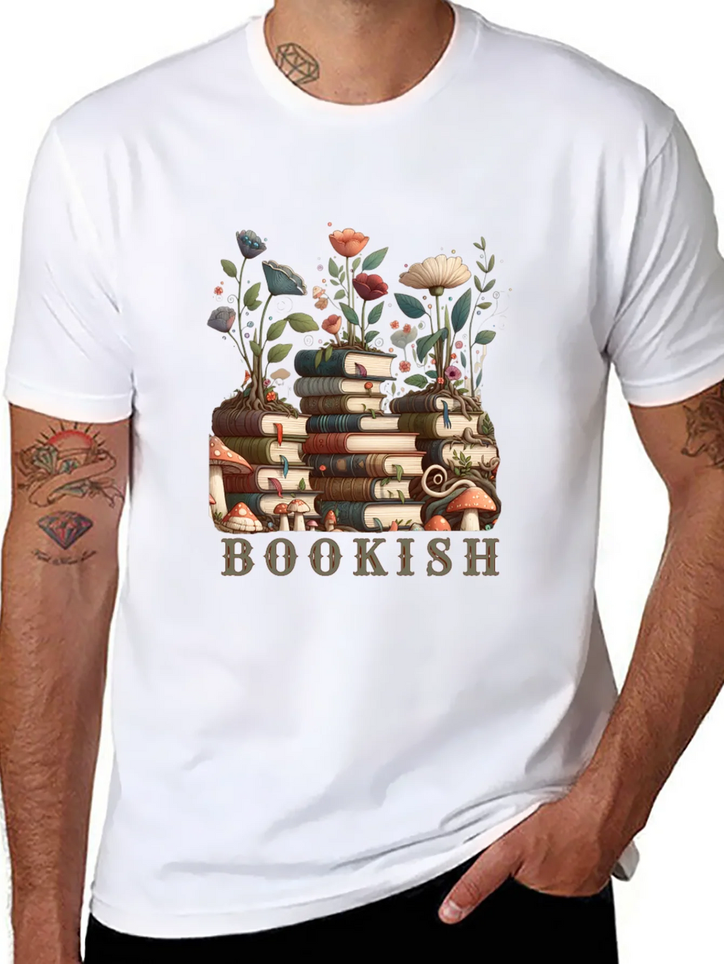 Bookish T-Shirt: Stack of Books and Flowers product image 2