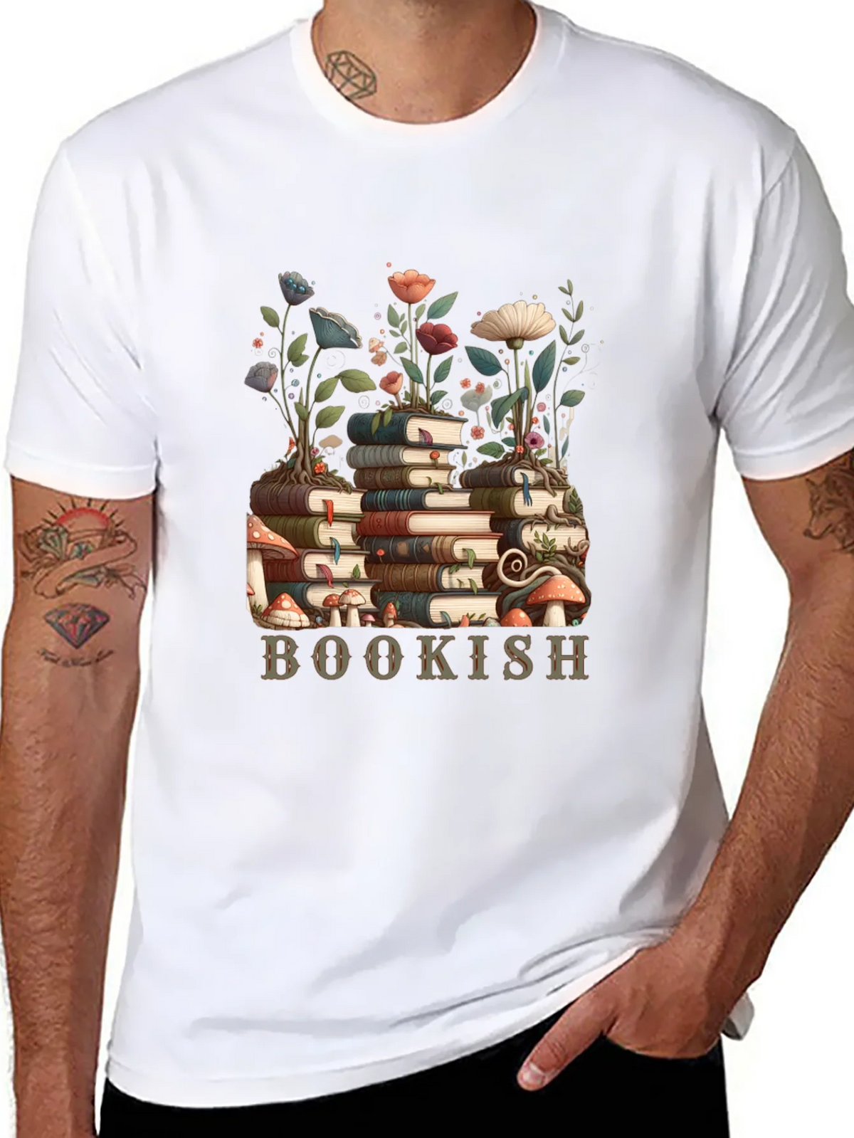 Bookish T-Shirt: Stack of Books and Flowers product image 2