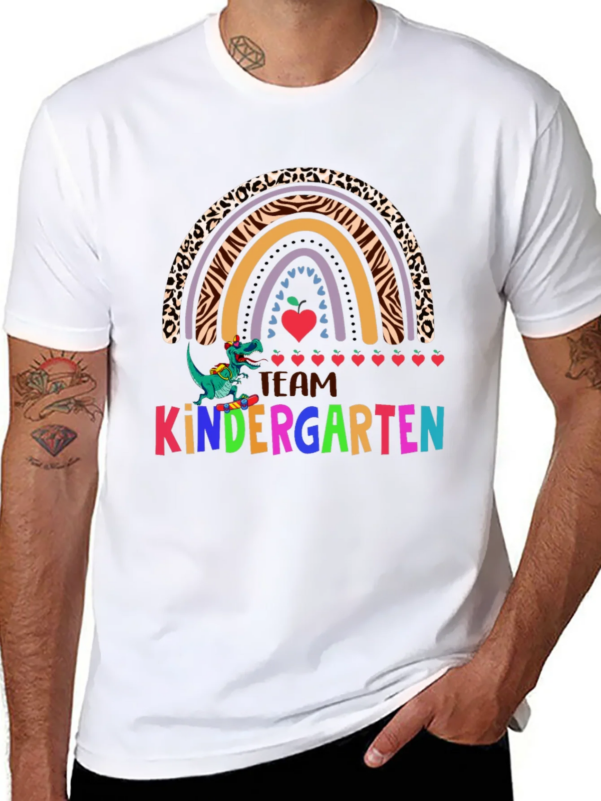 Team Kindergarten Dinosaur Rainbow Teacher T-Shirt product image 6