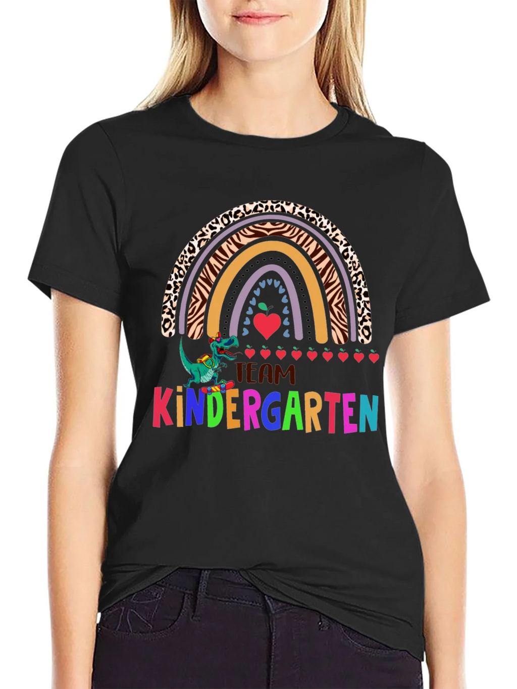 Team Kindergarten Dinosaur Rainbow Teacher T-Shirt product image 2