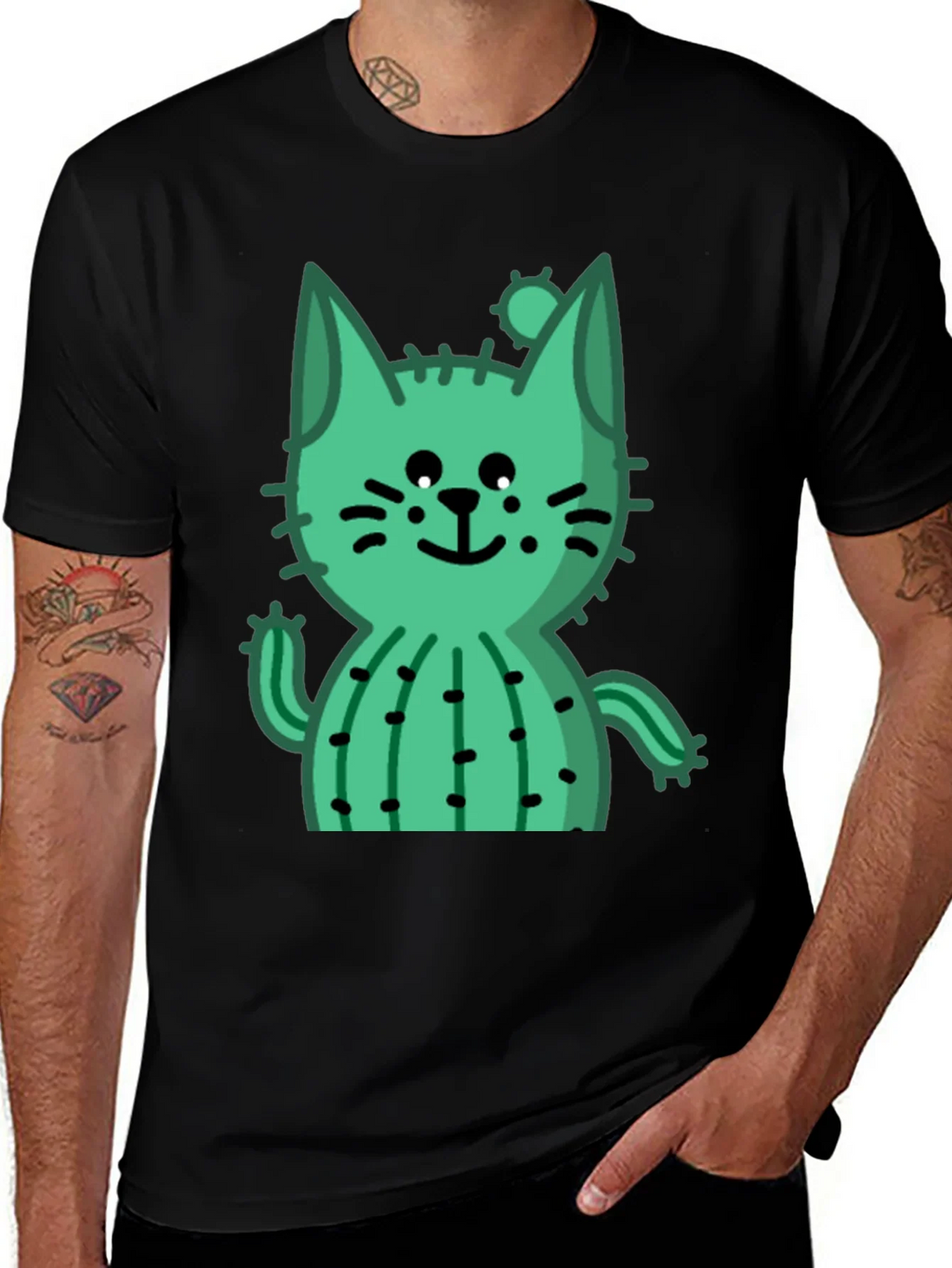 Cactus Cat Black T-Shirt - Trendy and Unique product image 1