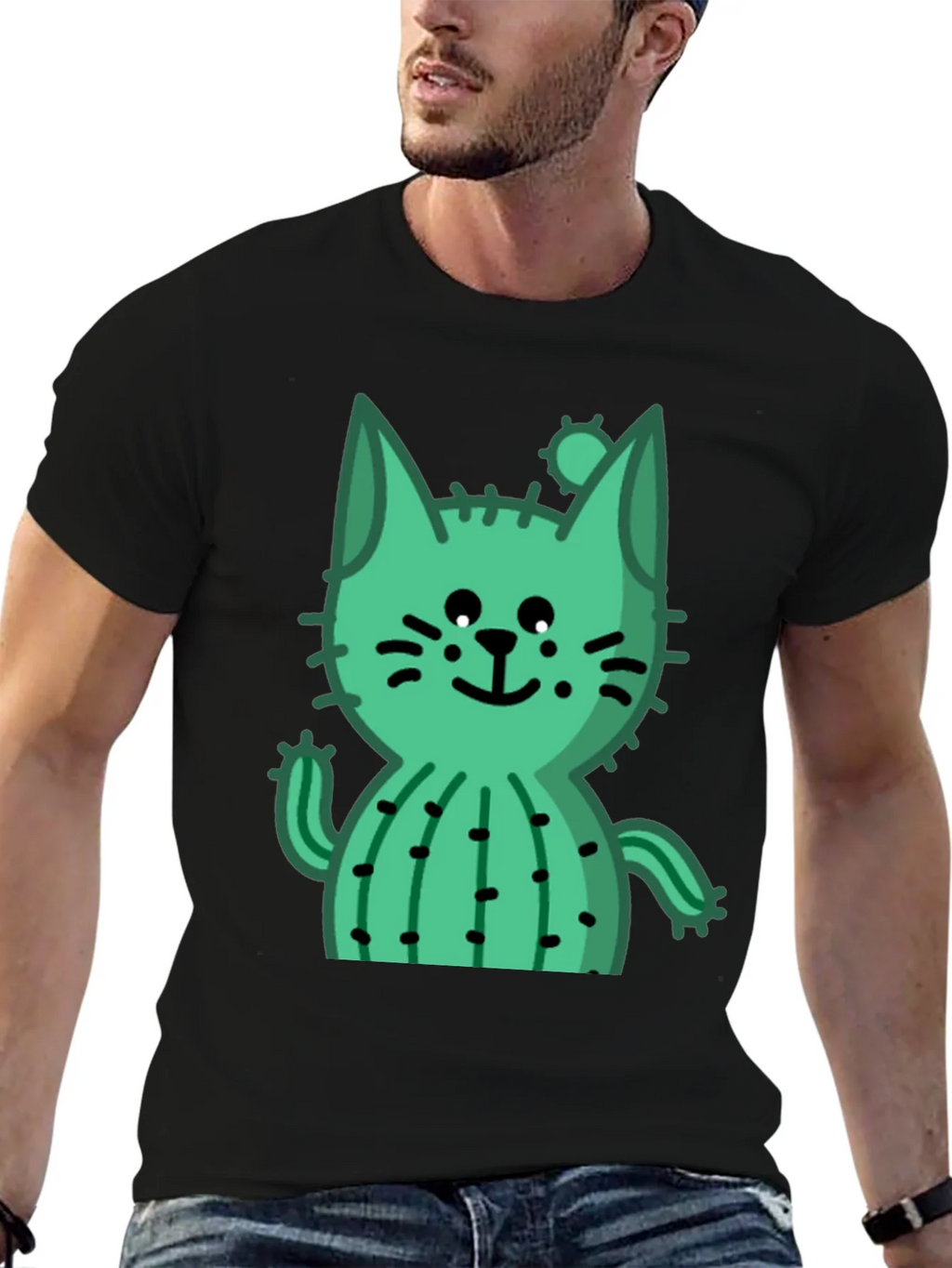 Cactus Cat Black T-Shirt - Trendy and Unique product image 6