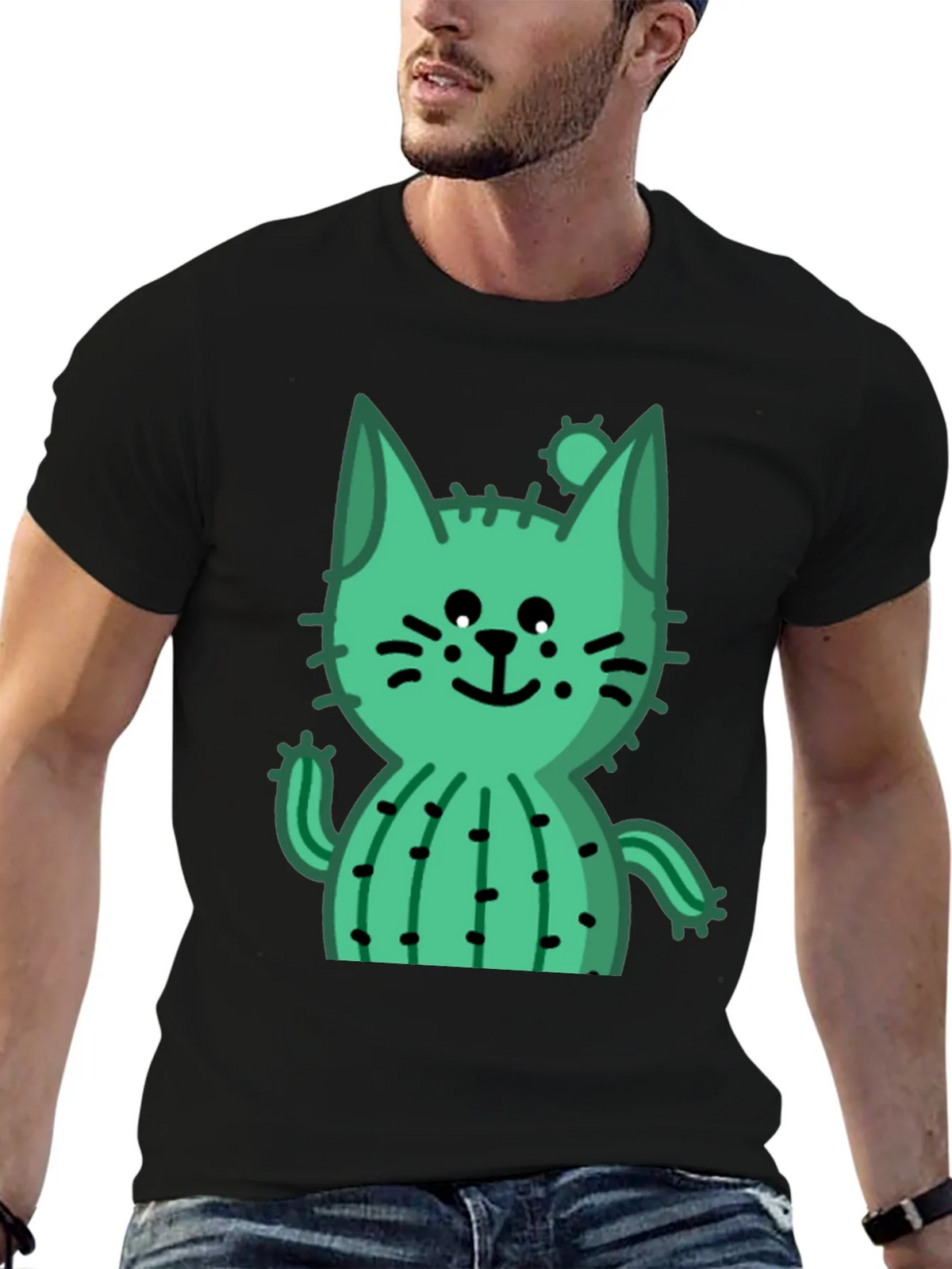 Cactus Cat Black T-Shirt - Trendy and Unique product image 6