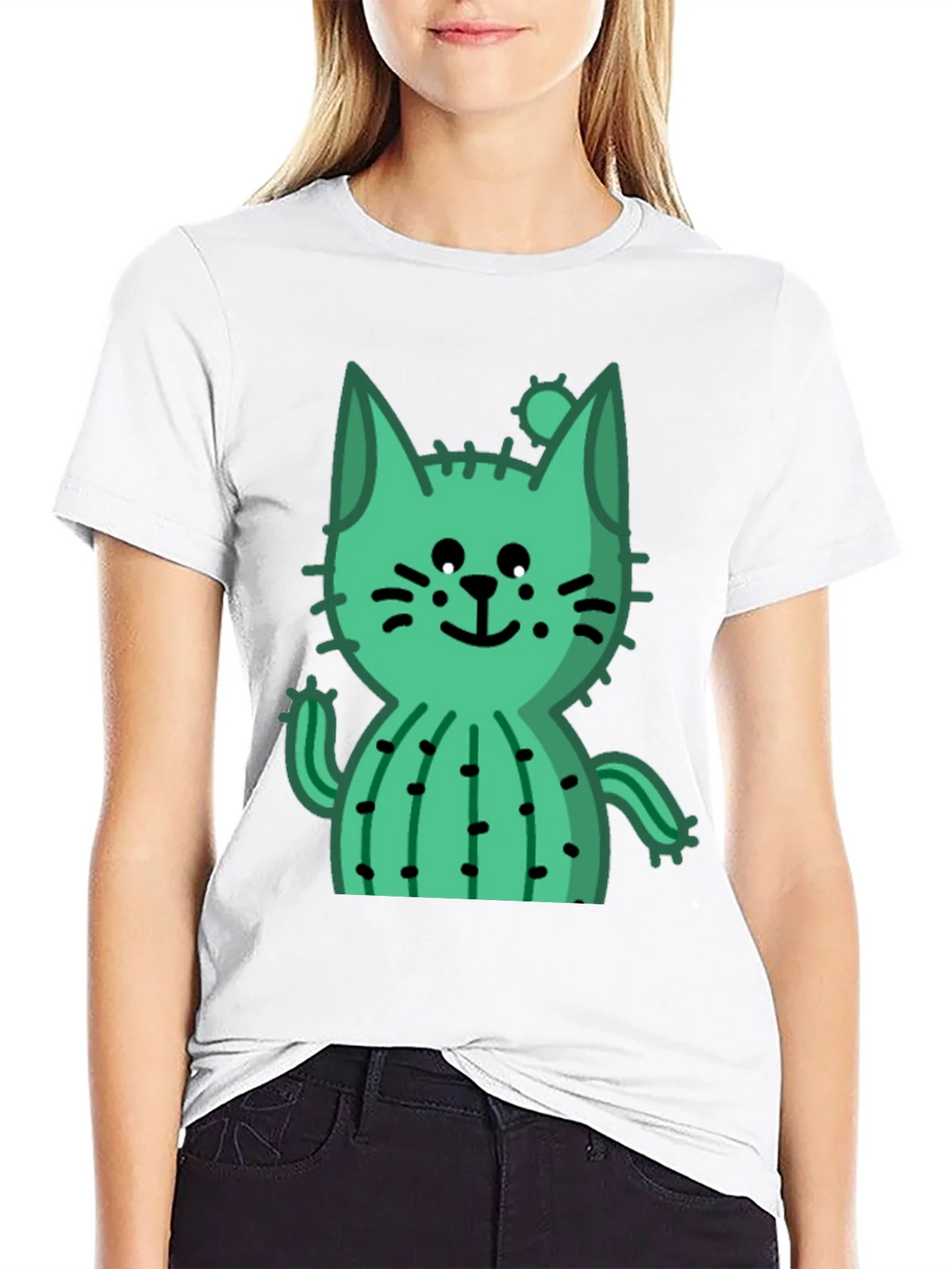 Cactus Cat Black T-Shirt - Trendy and Unique product image 8