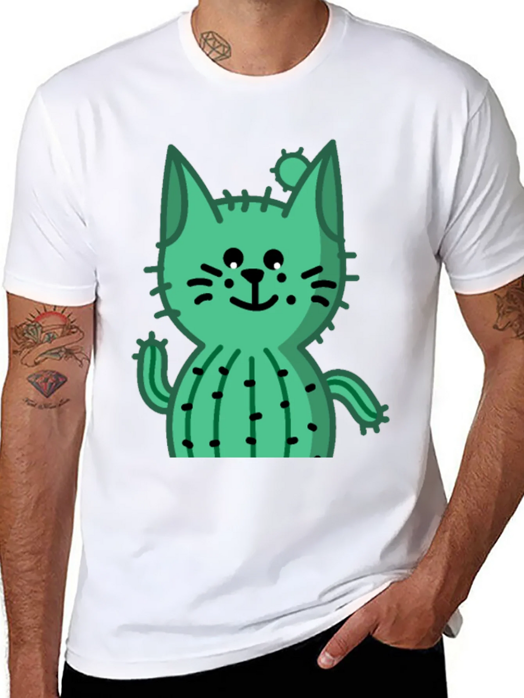 Cactus Cat Black T-Shirt - Trendy and Unique product image 7